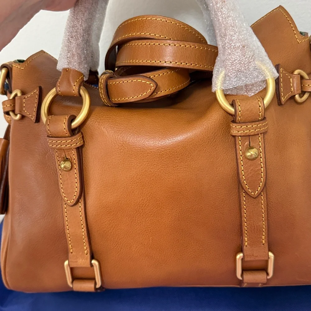 Dooney & Bourke Caramel Leather Satchel with Tassel - Picture 4 of 13
